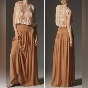 Anthropologie Smocked Sheer Flowy Maxi Skirt, Size XS